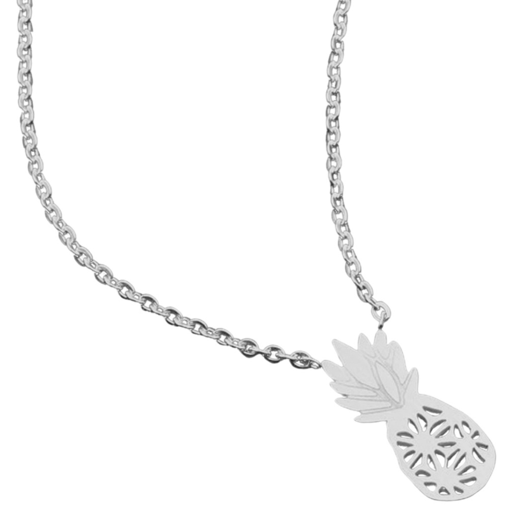 Origami Pineapple Necklace Silver Stainless Still Tropical Dainty Minimalist